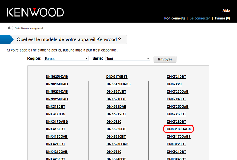 Screenshot: Selecteer DNX8160DABS