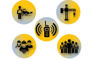 Icons depicting two-way radios used in the construction sector